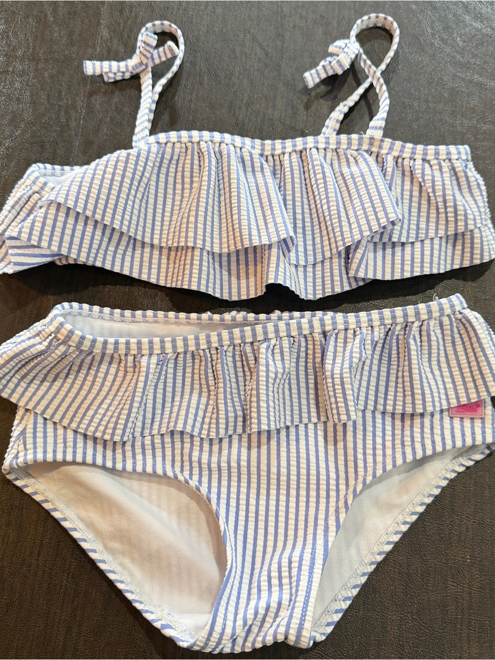 Ruffle Butts Blue & White Striped Ruffle Bikini Sz 7